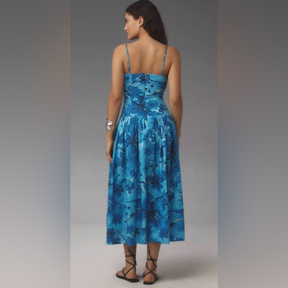 Moon River Shirred Drop-Waist Midi Dress Size Medium - Picture 3 of 14